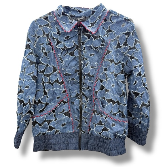Anna Sui Jackets & Blazers - Anna Sui Floral Lace Denim Jacket Women’s Size Small Zip Front Collared